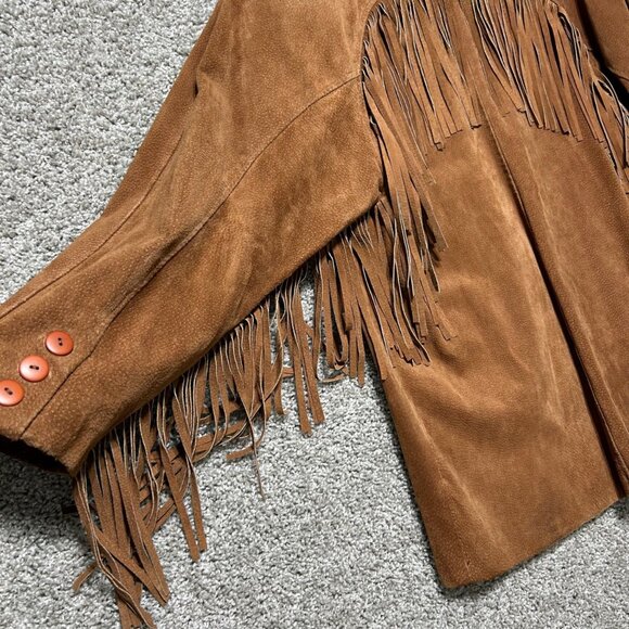 Row G Womens Small Vintage Boho Suede Fringe Jacket Split Pigskin Western Style - Picture 7 of 13